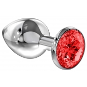 Большая серебристая анальная пробка Diamond Red Sparkle Large с красным кристаллом - 8 см. - Lola Games - купить с доставкой в Архангельске