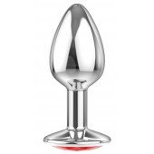 Малая серебристая анальная пробка Diamond Red Sparkle Small с красным кристаллом - 7 см. - Lola Games - купить с доставкой в Архангельске