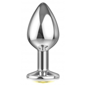 Большая серебристая анальная пробка Diamond Yellow Sparkle Large с жёлтым кристаллом - 8 см. - Lola Games - купить с доставкой в Архангельске