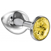 Большая серебристая анальная пробка Diamond Yellow Sparkle Large с жёлтым кристаллом - 8 см. - Lola Games - купить с доставкой в Архангельске