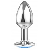 Малая серебристая анальная пробка Diamond Light blue Sparkle Small с голубым кристаллом - 7 см. - Lola Games - купить с доставкой в Архангельске