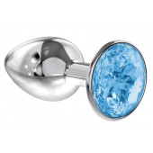 Малая серебристая анальная пробка Diamond Light blue Sparkle Small с голубым кристаллом - 7 см. - Lola Games - купить с доставкой в Архангельске