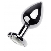 Серебристая анальная пробка с прозрачным кристаллом-сердцем - 8 см. - ToyFa - купить с доставкой в Архангельске