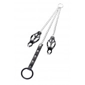 Черно-серебристые зажимы для сосков с кольцом для пениса TOYFA Metal - ToyFa - купить с доставкой в Архангельске