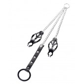 Черно-серебристые зажимы для сосков с кольцом для пениса TOYFA Metal - ToyFa - купить с доставкой в Архангельске