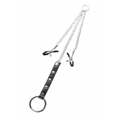 Серебристо-чёрные зажимы для сосков с кольцом для пениса TOYFA Metal - ToyFa - купить с доставкой в Архангельске