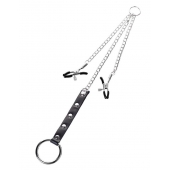 Серебристо-чёрные зажимы для сосков с кольцом для пениса TOYFA Metal - ToyFa - купить с доставкой в Архангельске