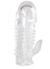 Прозрачная гелевая насадка с шипами и клиторальным отростком - 13 см. - Toyfa Basic - в Архангельске купить с доставкой