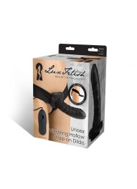 Чёрный полый страпон с вибрацией Unisex Vibrating Hollow Strap-On - 14 см. - Lux Fetish - купить с доставкой в Архангельске