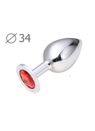Коническая серебристая анальная втулка с красным кристаллом - 8,2 см. - Anal Jewelry Plug - купить с доставкой в Архангельске