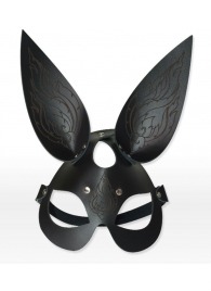 Чёрная кожаная маска с длинными ушками и эффектом тату - Sitabella - купить с доставкой в Архангельске