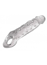 Прозразная закрытая насадка на пенис с поддержкой мошонки Clearly Ample Penis Enhancer - 22 см. - XR Brands - в Архангельске купить с доставкой