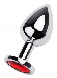 Серебристая коническая анальная пробка с красным кристаллом - 8 см. - ToyFa - купить с доставкой в Архангельске