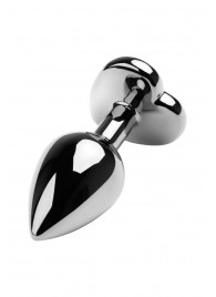 Серебристая коническая анальная пробка с красным кристаллом-сердечком - 7 см. - ToyFa - купить с доставкой в Архангельске