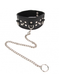 Черный ошейник с шипами и металлическим поводком-цепочкой - Notabu - купить с доставкой в Архангельске