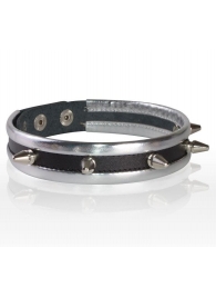 Серебристо-черный узкий ошейник с шипами - Sitabella - купить с доставкой в Архангельске