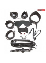 Большой игровой набор БДСМ: наручники, оковы, маска, кляп, плеть, ошейник с поводком, верёвка, зажимы для сосков - Notabu - купить с доставкой в Архангельске