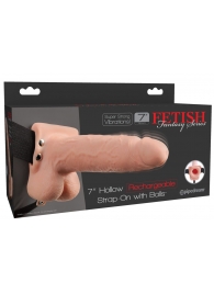 Телесный перезаряжаемый вибрострапон 7  Hollow Rechargeable Strap-on with Balls - 20,3 см. - Pipedream - купить с доставкой в Архангельске