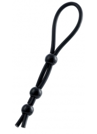 Черное лассо на пенис с тремя бусинами - A-toys - в Архангельске купить с доставкой