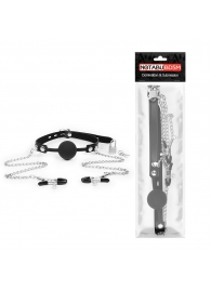 Черный кляп-шарик с зажимами на соски на металлической цепочке - Notabu - купить с доставкой в Архангельске