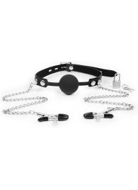 Черный кляп-шарик с зажимами на соски на металлической цепочке - Notabu - купить с доставкой в Архангельске