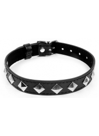 Черный ошейник с серебристыми ромбиками - Notabu - купить с доставкой в Архангельске