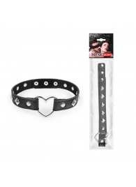 Черный ошейник с серебристыми ромбиками и сердечком - Notabu - купить с доставкой в Архангельске