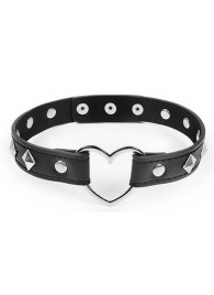 Черный ошейник с серебристыми ромбиками и сердечком - Notabu - купить с доставкой в Архангельске