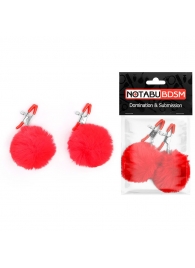 Зажимы для сосков с красным пушком - Notabu - купить с доставкой в Архангельске