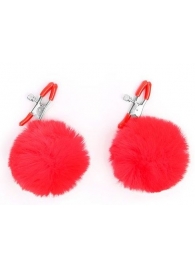 Зажимы для сосков с красным пушком - Notabu - купить с доставкой в Архангельске