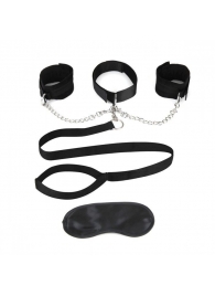 Чёрный ошейник с наручниками и поводком Collar Cuffs   Leash Set - Lux Fetish - купить с доставкой в Архангельске