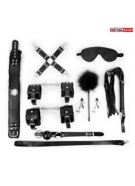 Большой набор БДСМ в черном цвете: маска, кляп, зажимы, плётка, ошейник, наручники, оковы, щекоталка, фиксатор - Notabu - купить с доставкой в Архангельске