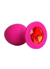 Ярко-розовая анальная пробка с красным кристаллом - 9,5 см. - 1137 - купить с доставкой в Архангельске