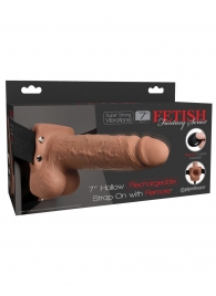 Кофейный перезаряжаемый вибрострапон 7  Hollow Rechargeable Strap-on with Balls - 20,3 см. - Pipedream - купить с доставкой в Архангельске