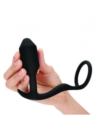 Черное эрекционное кольцо с анальным плагом Snug   Tug - b-Vibe - в Архангельске купить с доставкой