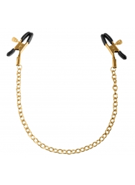 Чёрные с золотом зажимы на соски Gold Chain Nipple Clamps - Pipedream - купить с доставкой в Архангельске