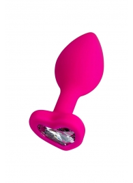 Розовая анальная втулка Diamond Heart с прозрачным кристаллом - 7 см. - ToyFa - купить с доставкой в Архангельске
