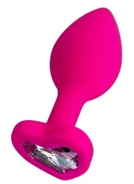 Розовая анальная втулка Diamond Heart с прозрачным кристаллом - 7 см. - ToyFa - купить с доставкой в Архангельске