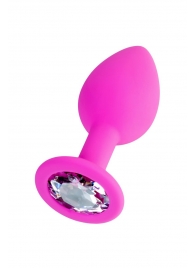 Розовая анальная втулка Brilliant с прозрачным кристаллом - 7 см. - ToyFa - купить с доставкой в Архангельске