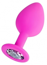 Розовая анальная втулка Brilliant с прозрачным кристаллом - 8 см. - ToyFa - купить с доставкой в Архангельске