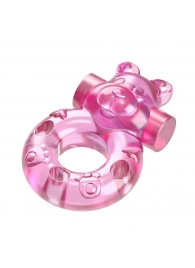 Розовое эрекционное виброкольцо на пенис Pink Bear - Baile - в Архангельске купить с доставкой