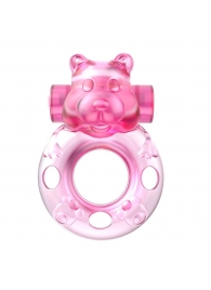 Розовое эрекционное виброкольцо на пенис Pink Bear - Baile - в Архангельске купить с доставкой