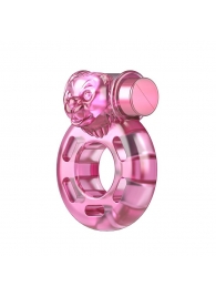 Розовое эрекционное кольцо с вибрацией Pink Bear - Baile - в Архангельске купить с доставкой