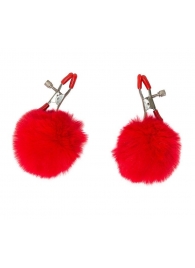 Зажимы на соски Angelic с красными меховыми шариками - Lola Games - купить с доставкой в Архангельске