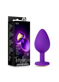 Фиолетовая анальная пробка Bling Plug Medium с золотистым стразом - 8,3 см. - Blush Novelties - купить с доставкой в Архангельске