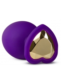 Фиолетовая анальная пробка Bling Plug Large с золотистым стразом - 9,5 см. - Blush Novelties - купить с доставкой в Архангельске