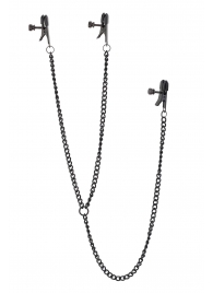 Черные зажимы на соски и клитор на цепочке DELUXE NIPPLE   CLIT CLAMPS - Dream Toys - купить с доставкой в Архангельске