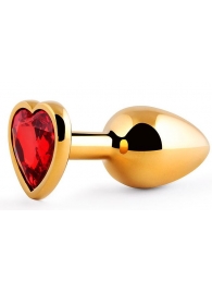 Золотистая анальная пробка с красным стразом-сердечком - 8 см. - Anal Jewelry Plug - купить с доставкой в Архангельске