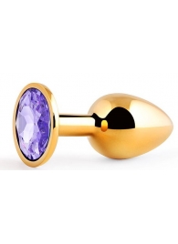 Золотистая анальная пробка с фиолетовым стразом - 7,2 см. - Anal Jewelry Plug - купить с доставкой в Архангельске