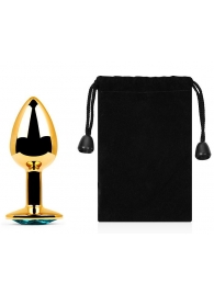 Золотистая анальная пробка с голубым стразом - 7,2 см. - Anal Jewelry Plug - купить с доставкой в Архангельске